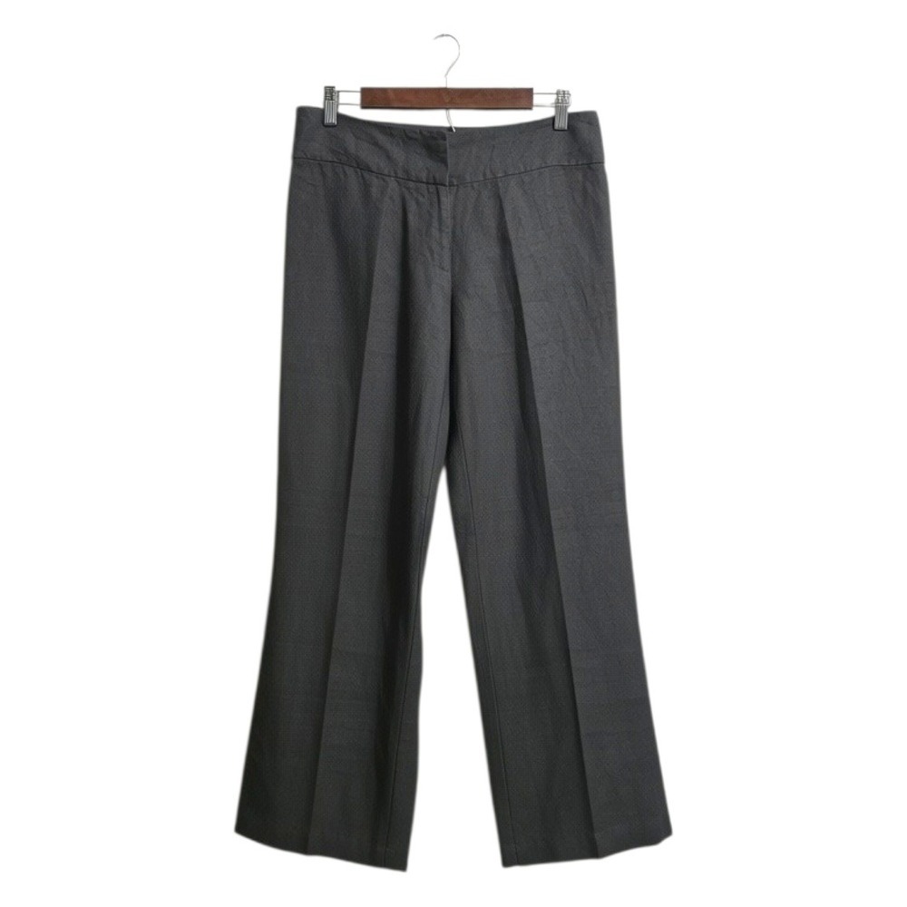 Eileen Fisher Tailored Mid-Rise Wide Leg Linen Trousers In Charcoal Sz 8